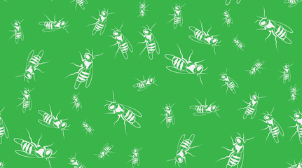 Vector seamless background of wasps. Chaotic wasps.