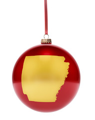 Red bauble with the golden shape of Arkansas.(series)