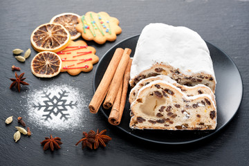 Christmas Stollen, spices and gingerbread cookies