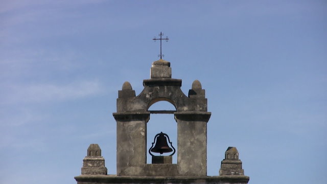 Mission San Juan Capistrano zoom out from bell tower top HD