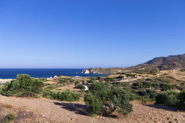 Fototapeta na wymiar View to the sea in Kimolos island, Cyclades, Greece, early in the morning