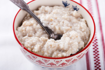 Oatmeal with milk.Healthy Breakfast.selective focus