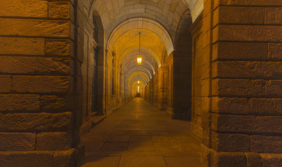 Arcades of town hall, the Praza Obradoiro, opposite the cathedral in Santiago de Compostela