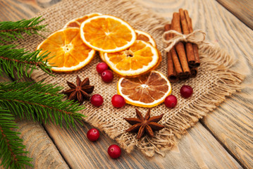Obraz na płótnie Canvas Spices and dried oranges
