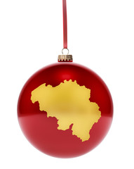 Red bauble with the golden shape of Belgium.(series)