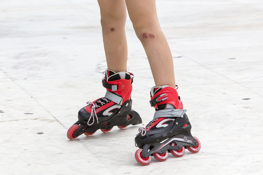 Enjoying roller skating rollerblading on inline skates sport in