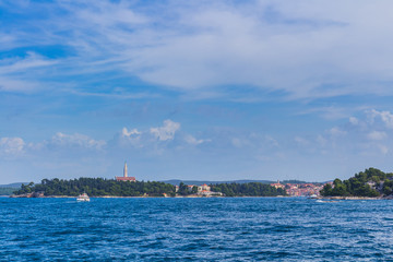 Obraz premium Panoramic view on old town Rovinj from harbor. Istria peninsula, Croatia