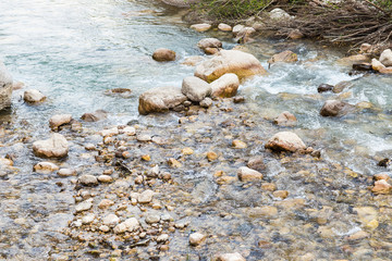 Landscape with forest, river and stones in Turkey