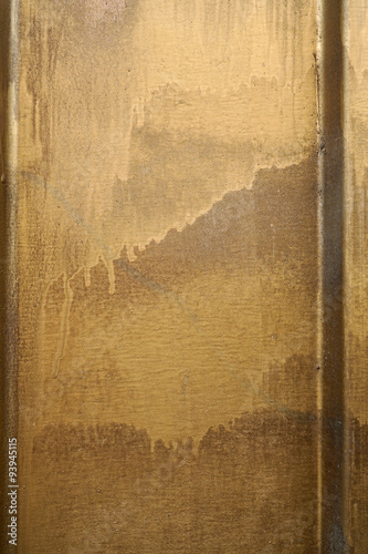 Small Part Of Metal Door Sprinkled With Golden Brown Paint Stock Small Part Of Metal Door Sprinkled With Golden Brown Paint