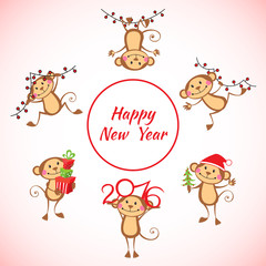 Happy monkey cartoon New Year set