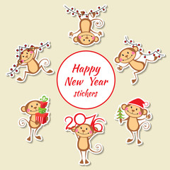 Happy monkey stickers New Year set