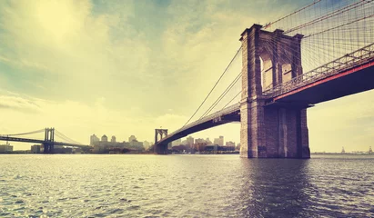 Gordijnen Vintage gefilterde foto van Brooklyn Bridge in New York City. © MaciejBledowski