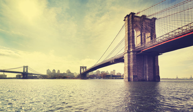 Vintage filtered picture of Brooklyn Bridge in New York City.