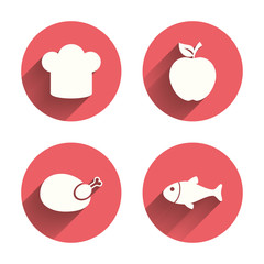 Food icons. Apple fruit with leaf symbol.