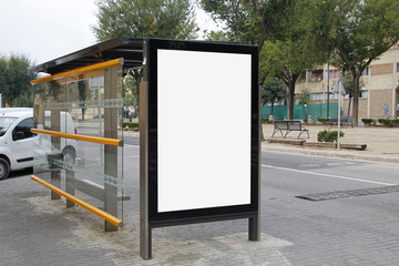 Blank billboard in a bus stop