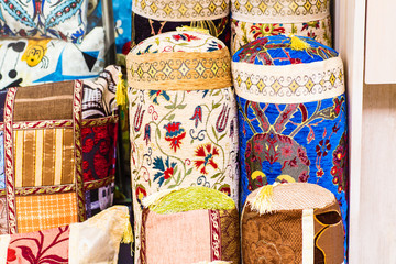 Turkish traditional cushions at Grand Bazaar in Istanbul