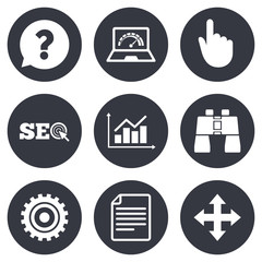 Internet, seo icons. Analysis chart sign.