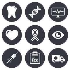 Medicine, healthcare and diagnosis icons.
