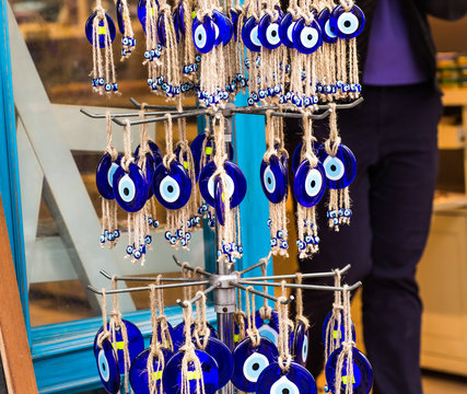 Blue Evil Eye Charms Sold at Bazaar  in Turkey