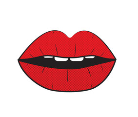 Open Red Lips Pop Art Background Vector