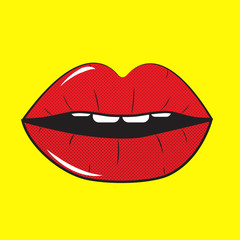 Open Red Lips Pop Art Background Vector 
