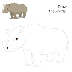 Draw animal rhino educational game 