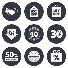 Sale discounts icon. Shopping, deal signs.