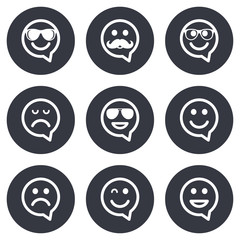 Smile icons. Sunglasses, mustache and laughing.