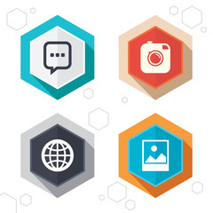 Social media icons. Chat speech bubble and Globe