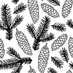 Fir cones and fir branches pattern seamless