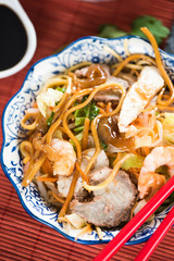 pork and chicken chinese chow mein dish