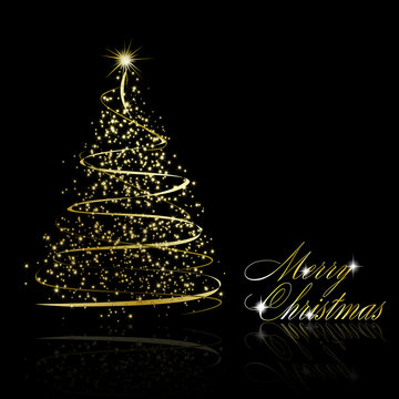 Abstract golden christmas tree on black background