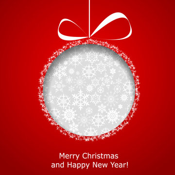 Abstract Christmas ball cutted from paper on red background