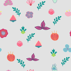 Hand drawn flowers seamless pattern