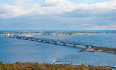 Fototapeta na wymiar Bridge on the River Volga in the region of Ulyanovsk