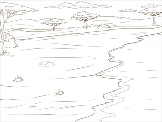 Coloring book  African savannah background