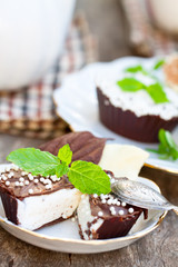 Homemade  chocolate candies with sweet cheese cream