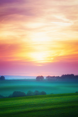 Obrazy na Plexi  Krajobraz z zachodem słońca nad polem uprawnym