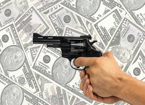 gun and money, dollars