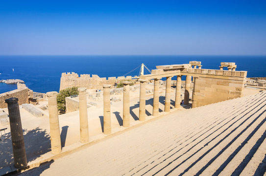 Stairs to Acropolis temple in Lindos, Rhodes