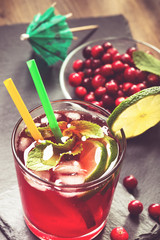 Cranberry drink with lime and mint