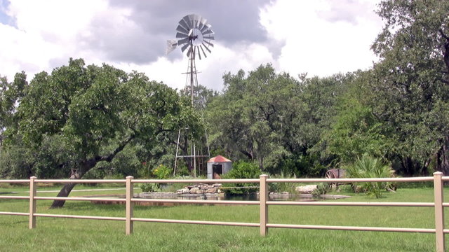 Windmill Texas ranch green field pond HD