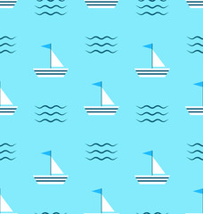 Seamless Pattern with Sail Boats on Blue Background with Delicat