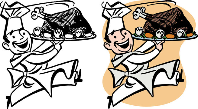 Chef serving Thanksgiving turkey dinner