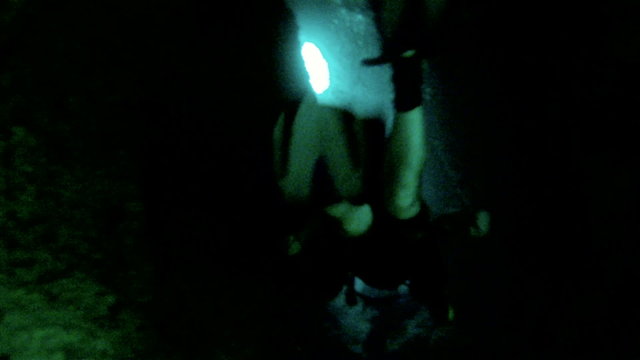 Scuba dive through dark underwater cave Mexico HD 0062