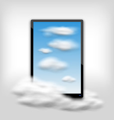 Tablet PC Computer with Clouds and Blue Sky