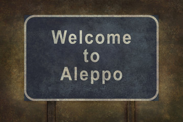 Welcome to Aleppo roadside sign illustration