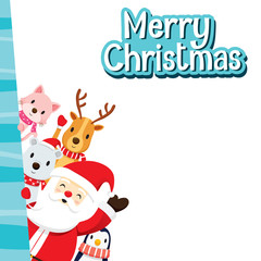 Obraz na płótnie Canvas Christmas Greeting Card With Santa Claus And Animals, Merry Christmas, Xmas, Happy New Year, Objects, Animals, Festive, Celebrations