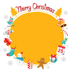 Fototapeta premium Christmas Ornaments On Circle Frame And Decoration, Merry Christmas, Xmas, Happy New Year, Objects, Animals, Festive, Celebrations