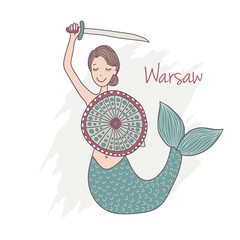 Handdrawn Monument of mermaid in Warsaw Poland - 93960390
